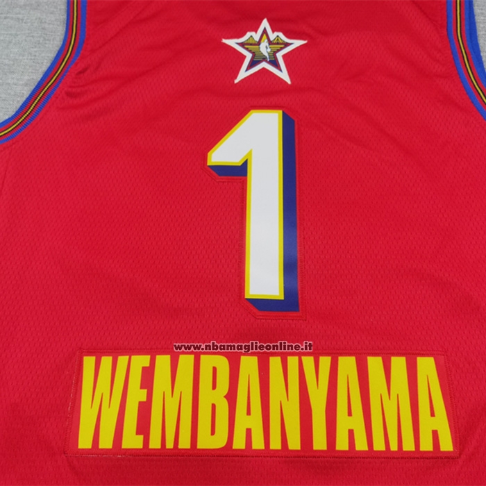 Maglia All Star 2025 San Antonio Spurs Victor Wembanyama No 1 Rosso
